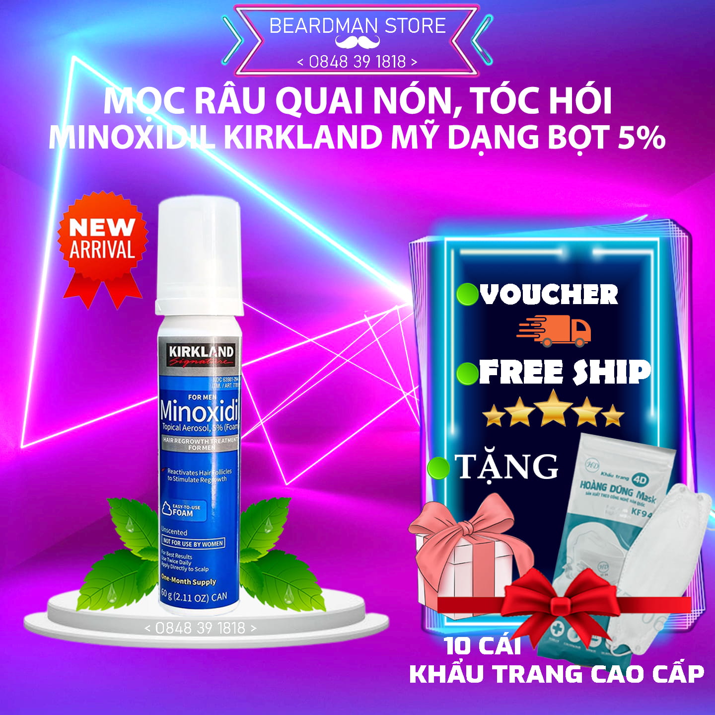(MẪU MỚI) Minoxidil 5% Mọc Râu Tóc Dạng Bọt Không Gây Dị Ứng Da (Minoxidil 5% Foam)