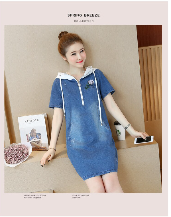 ĐẦM JEAN PHỐI NÓN  TRẮNG THỜI TRANG D703