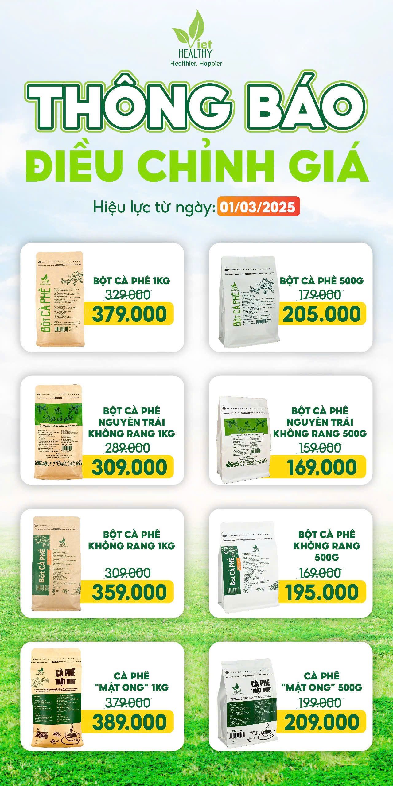 Bột cà phê chỉ có nhân không rang 1kg VietHealthy