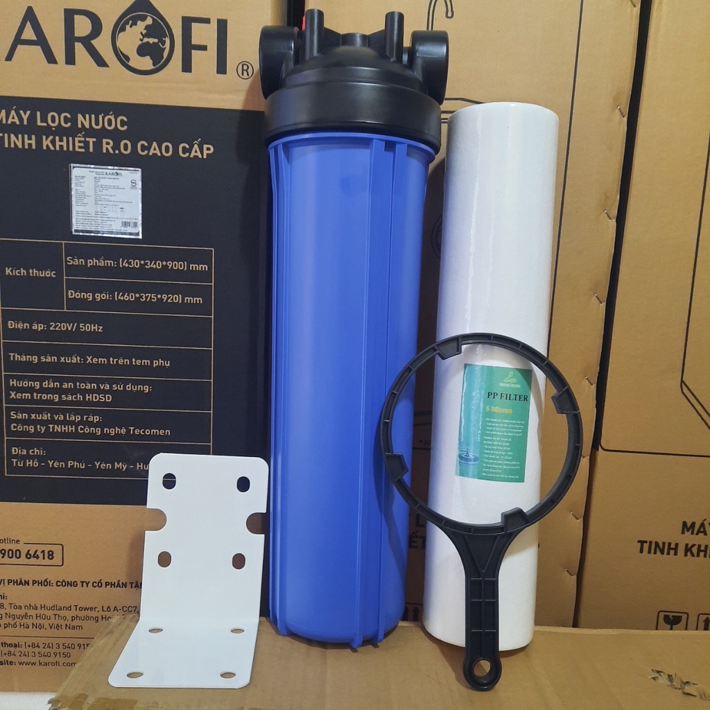 Combo cốc lọc béo 20 inch bigblue đầy đủ giá treo, tay vặn, lõi lọc