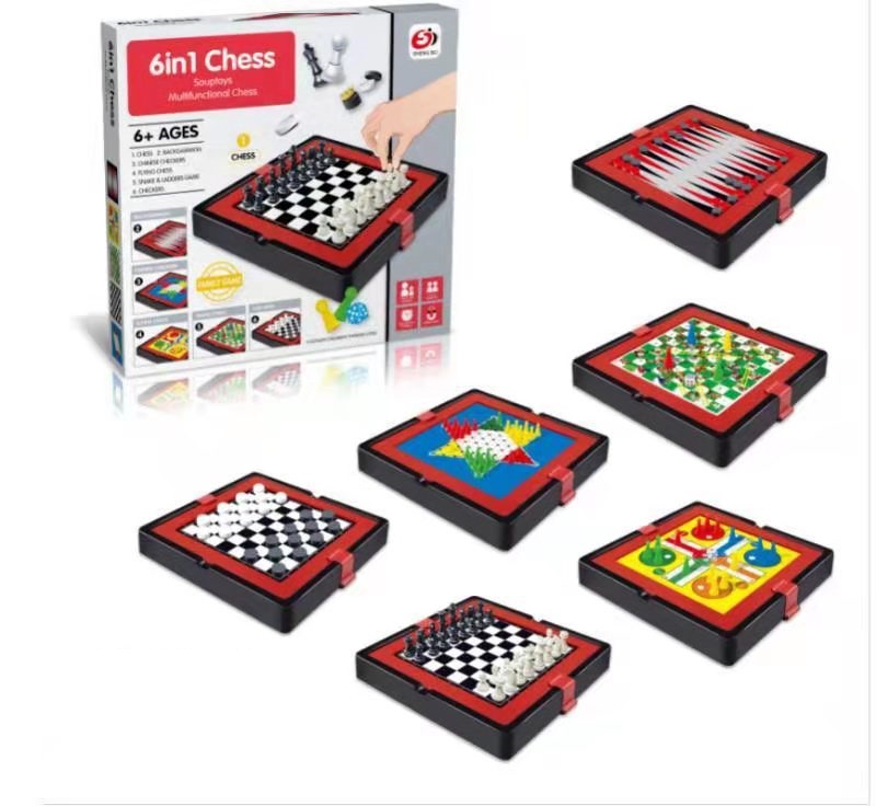 Bộ cờ đa năng nam châm 6 trong 1 - cờ vua, cờ cá ngựa, cờ rắn, cờ đam, backgammon gấp gọn tiện dụng cho gia đình