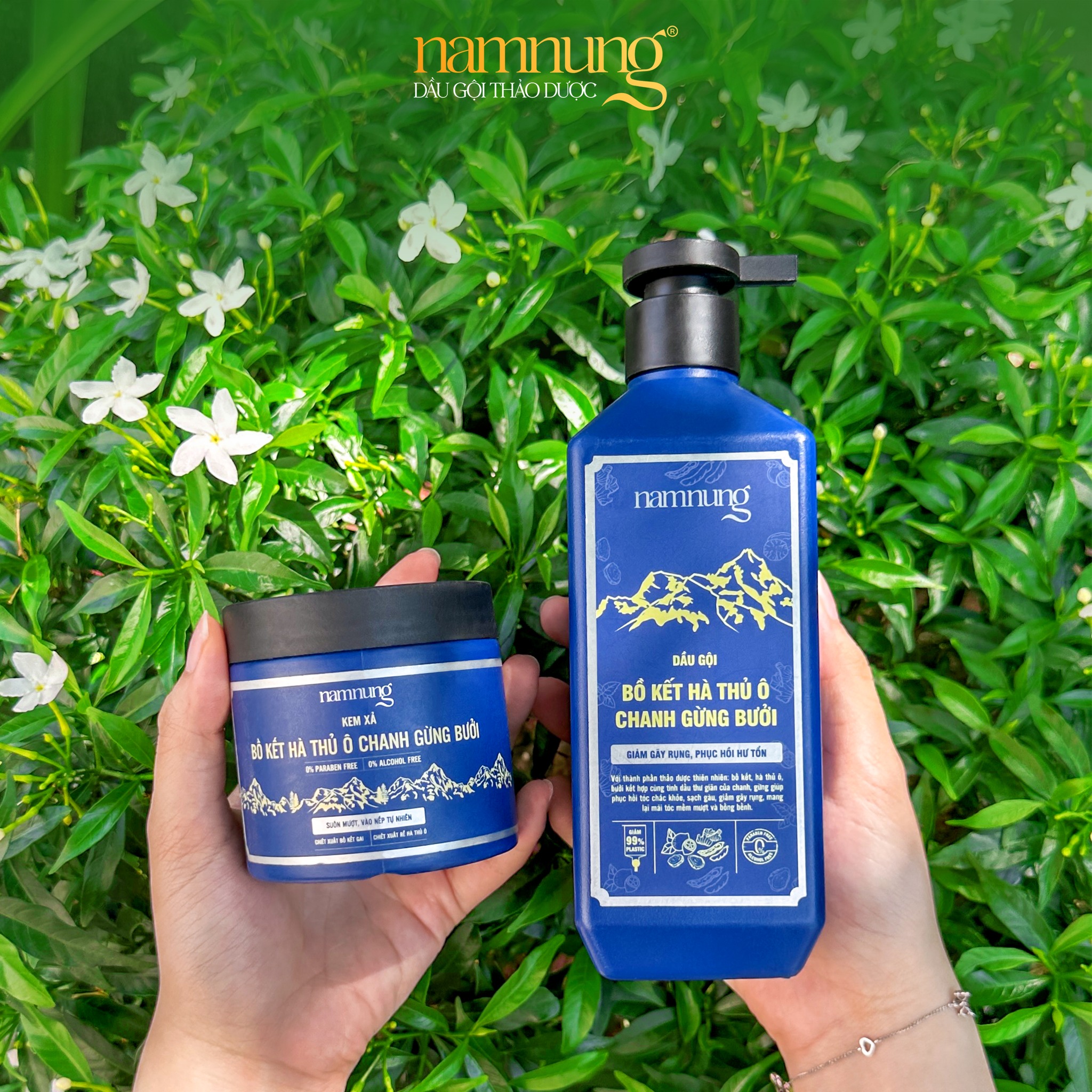 COMBO Dầu Gội+dầu xả NAMNUNG Thảo Dược Bồ Kết Giảm Gàu Ngứa Giảm Rụng Dưỡng Tóc Mềm Mượt 500Ml