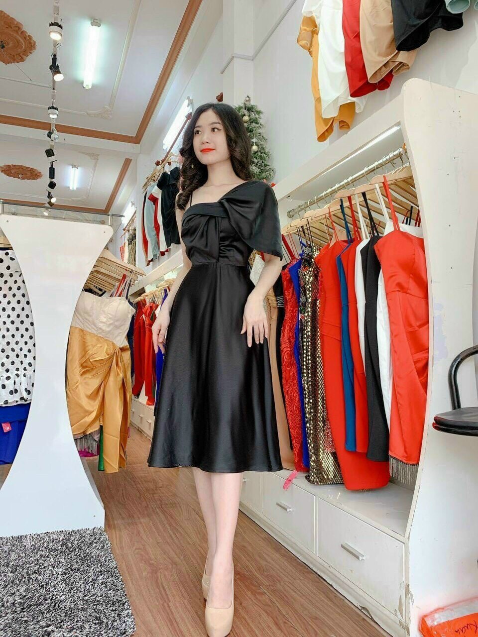 ĐẦM BODY PHI BÓNG LỆCH VAI CAO CẤP - ẢNH THẬT