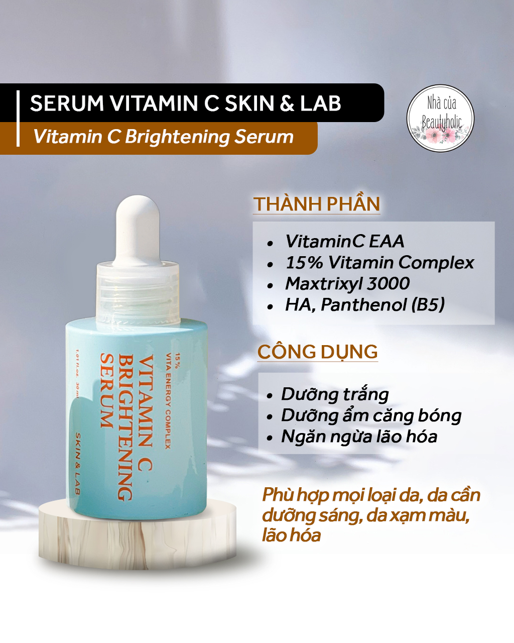 [HCM][Nhacuabeautyholic] Serum vitaminC dưỡng sáng da SKIN&LAB VITAMIN C BRIGHTENING SERUM