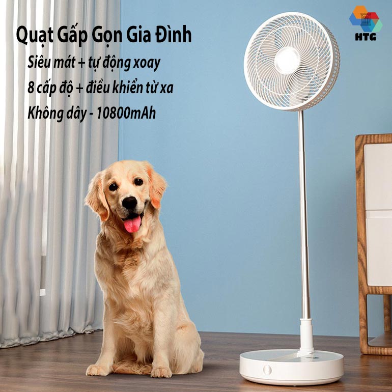 Quạt điện gia đình không dây gấp gọn đa năng,siêu mát, có hẹn giờ, 8 cấp độ gió, có remote HTGP30