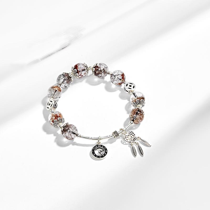 [HCM]Vòng Tay Đá Thạch Anh Ưu Linh Tóc Đen Phối Charm Dream Catcher Mệnh Thuỷ Mộc - Ngọc Quý Gemstones