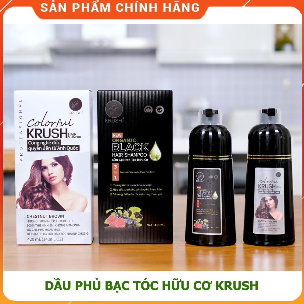 Dầu gội đầu phủ bạc đen tóc Krush Anh Quốc (Tặng lược nhuộm tóc)