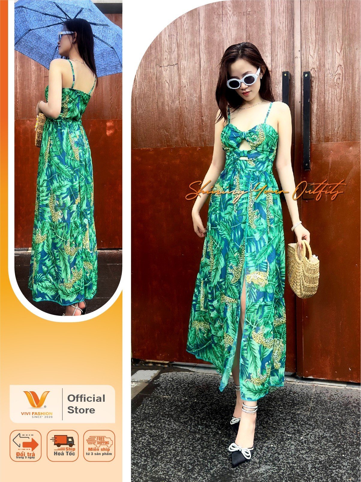 Đầm maxi voan tơ mềm mịn, maxi hai dây, khoét eo, xẻ tà đi du lịch biển