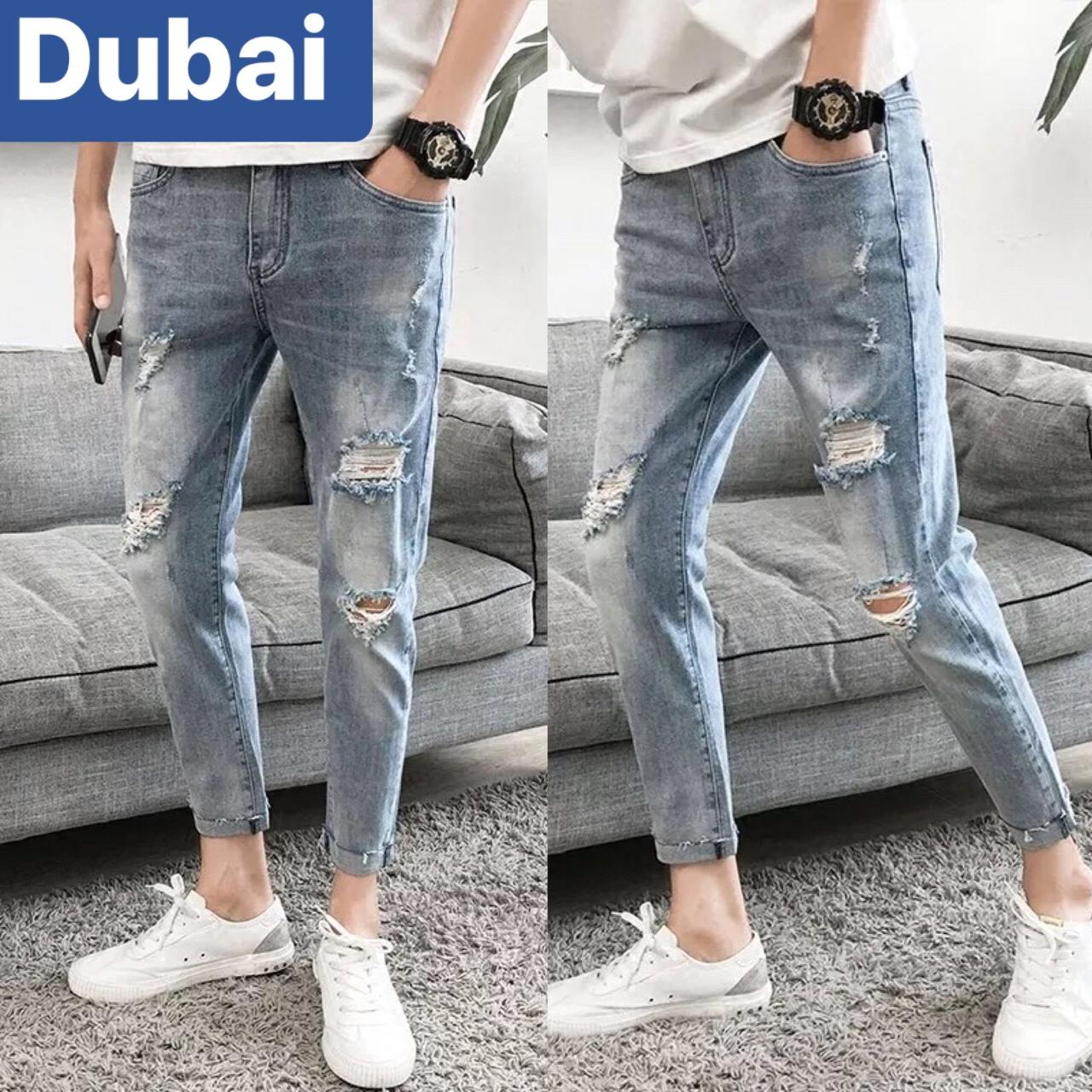 QUẦN JEAN NAM CHẤT BÒ XANH CẠP RÁCH HÀN QUỐC BD-2606 CAO CẤP - DUBAI FASHION