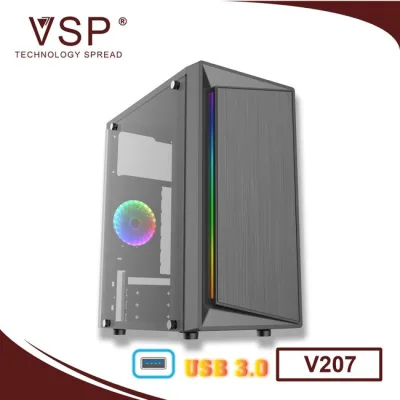 Thùng Máy Tính Case VSP V207 Tích hợp LED RGB Hỗ trợ USB 3.0 - KHÔNG KÈM FAN