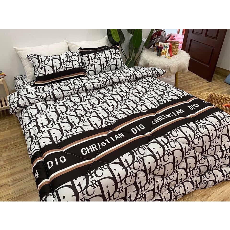 Bộ chăn ga gối 5 món- 4 món Dior trắng đen