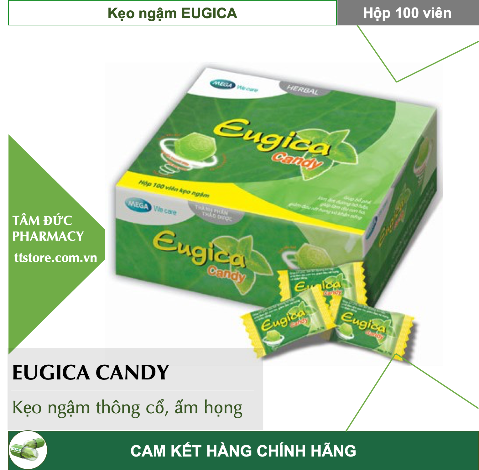 Kẹo ngậm EUGICA CANDY [Hộp 100 viên] - nhập khẩu từ Thái Lan