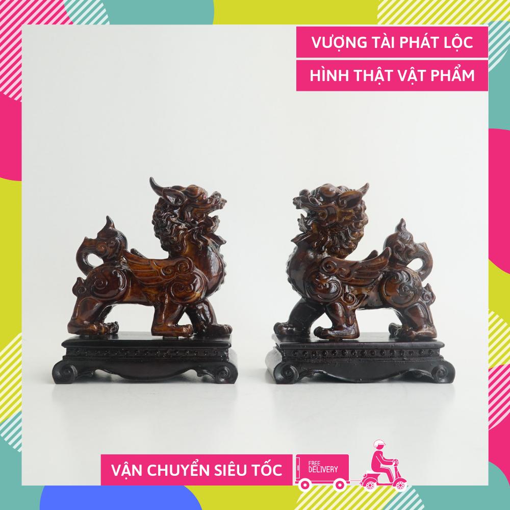 Cặp tượng Tỳ Hưu đá vân gỗ phong thủy tài lộc cao 15cm - Kèm hướng dẫn khai quang