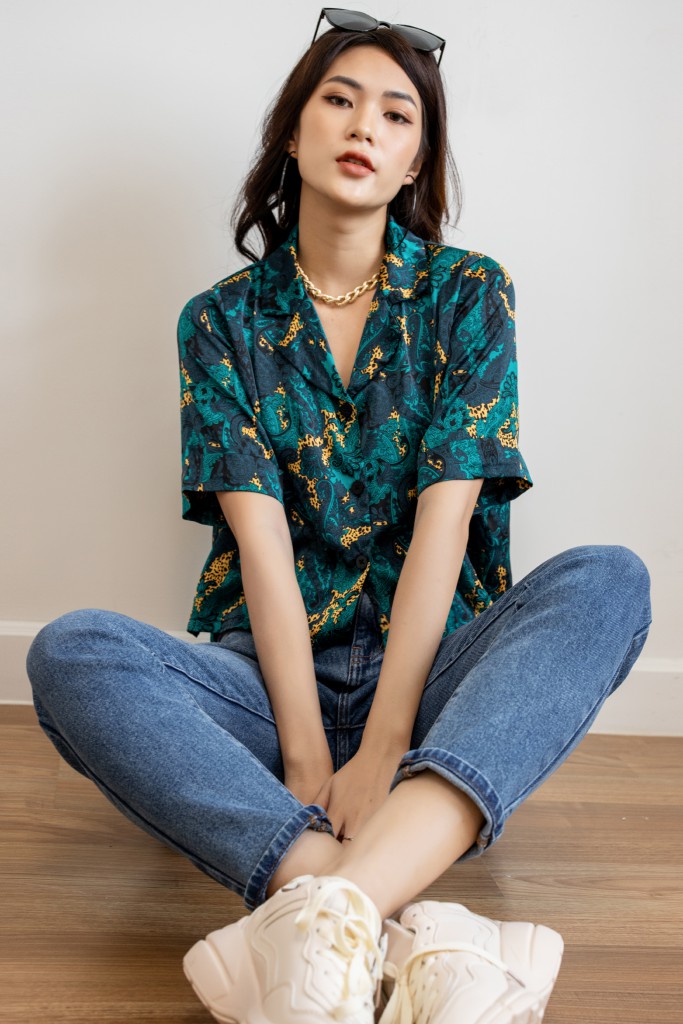 ÁO SƠ MI XANH CỔ DANTON TAY NGẮN