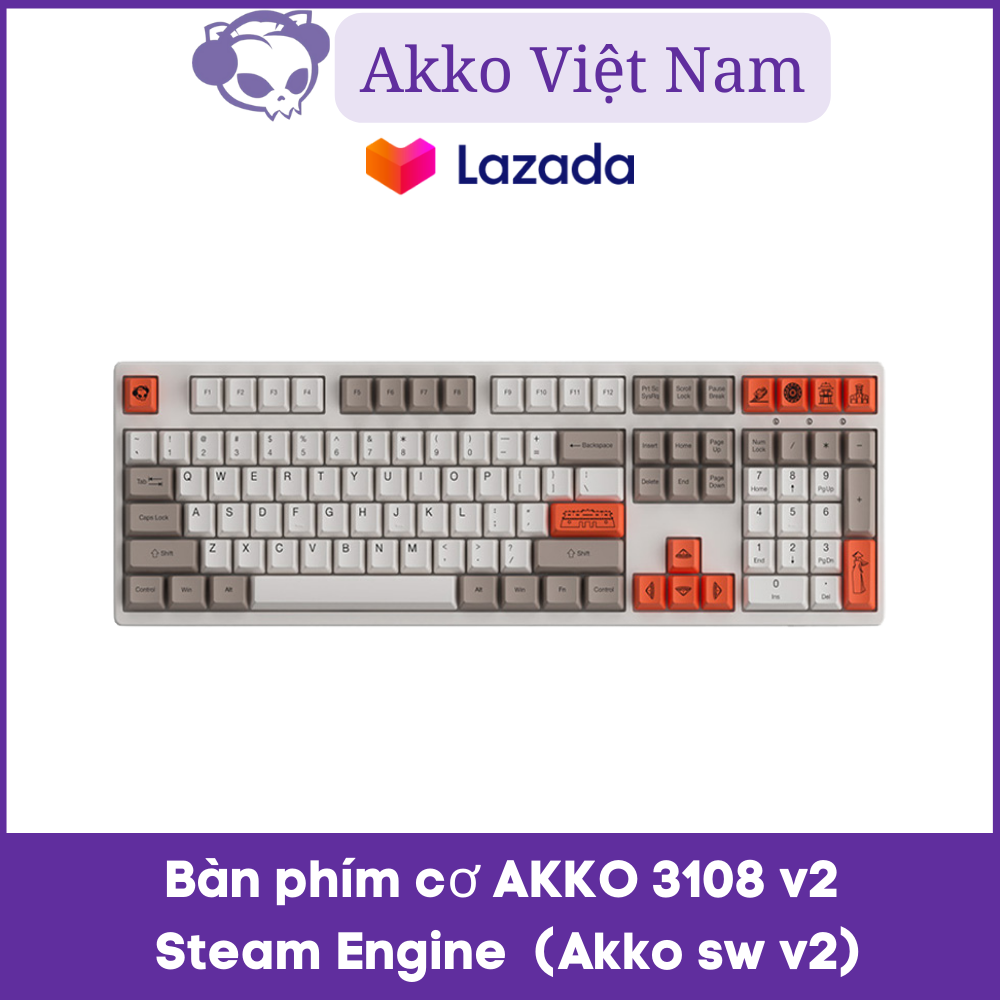 Bàn phím cơ AKKO 3108 v2 Steam Engine (Akko switch v2 / Foam tiêu âm / Keycap Việt Nam)