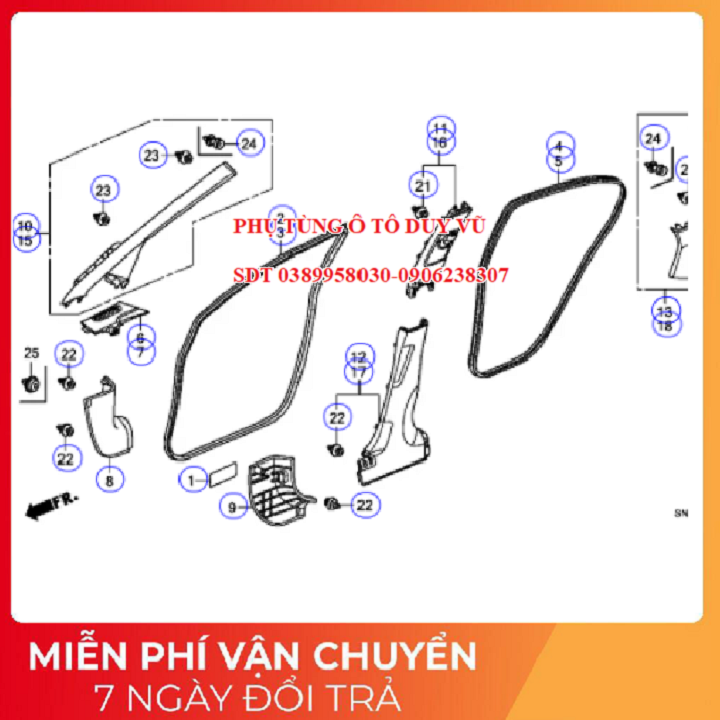 gioăng thân xe ( gioăng khung cửa ) honda civic