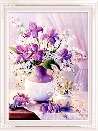 Tranh đính đá mẫu mới Bình Hoa Khoe Sắc-KT: 50x60