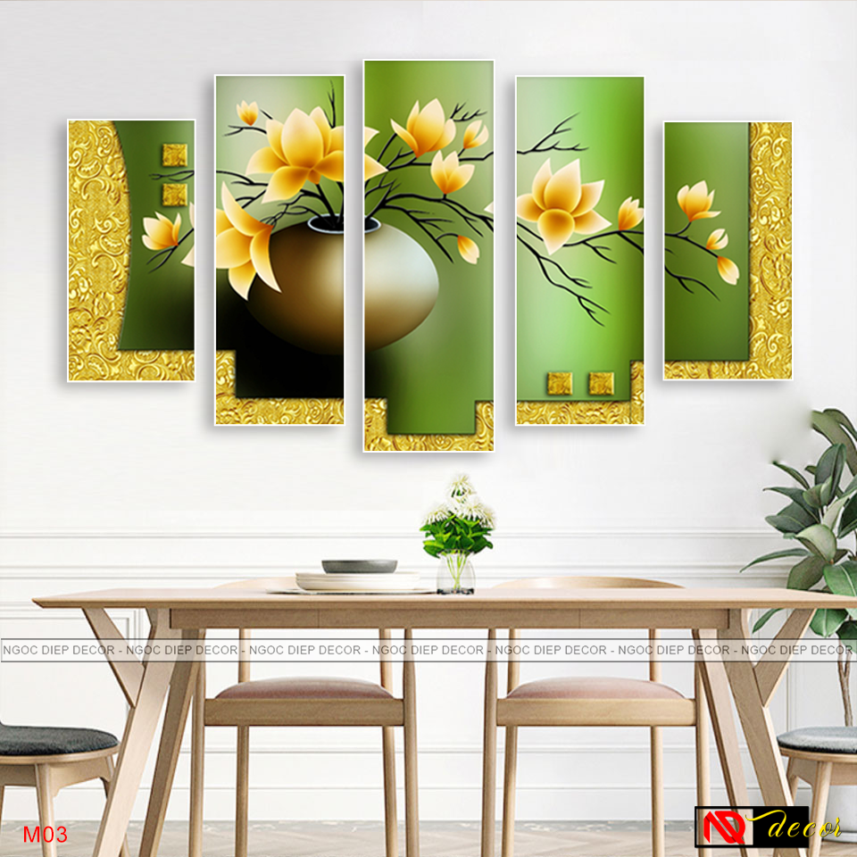Bộ 10 tranh dán tường 3D 5 bức Decor lọ hoa hiện đại Rộng 1.5M - Tranh dán tường hiện đại décor phòng khách, phòng ngủ