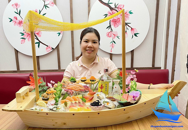 Thuyền gỗ sushi sashimi 45cm trang trí decor BBQ, Buffet
