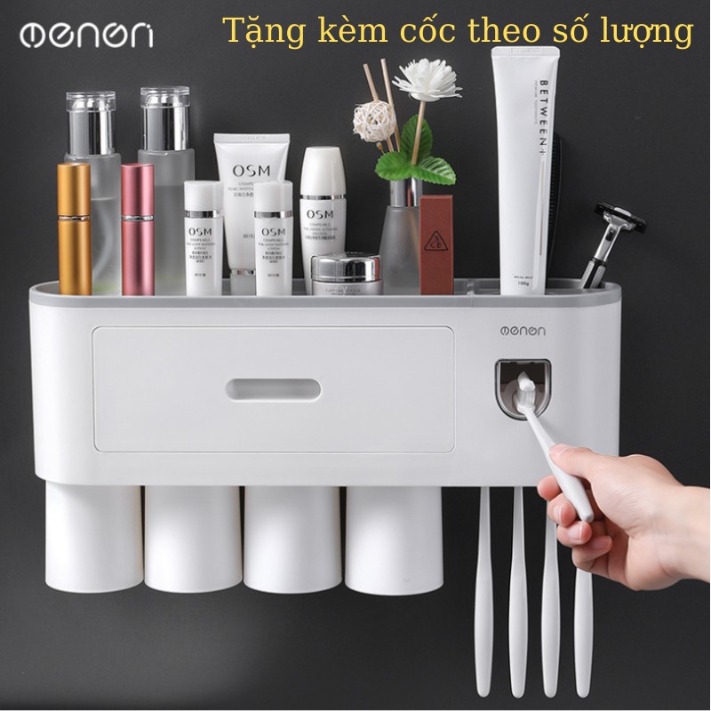 Giá để đồ nhà tắm - giá treo bàn trải đánh răng, nhả kem đánh răng tự động, tặng kèm 4 cốc OENON