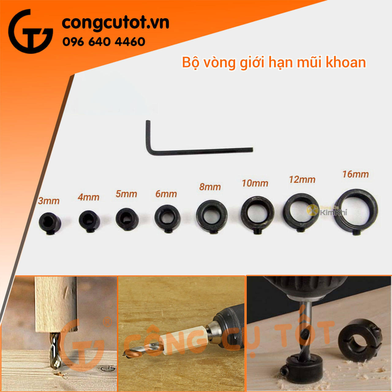 Vòng định cữ khoan bộ 8 chiếc 3-16mm thép gió