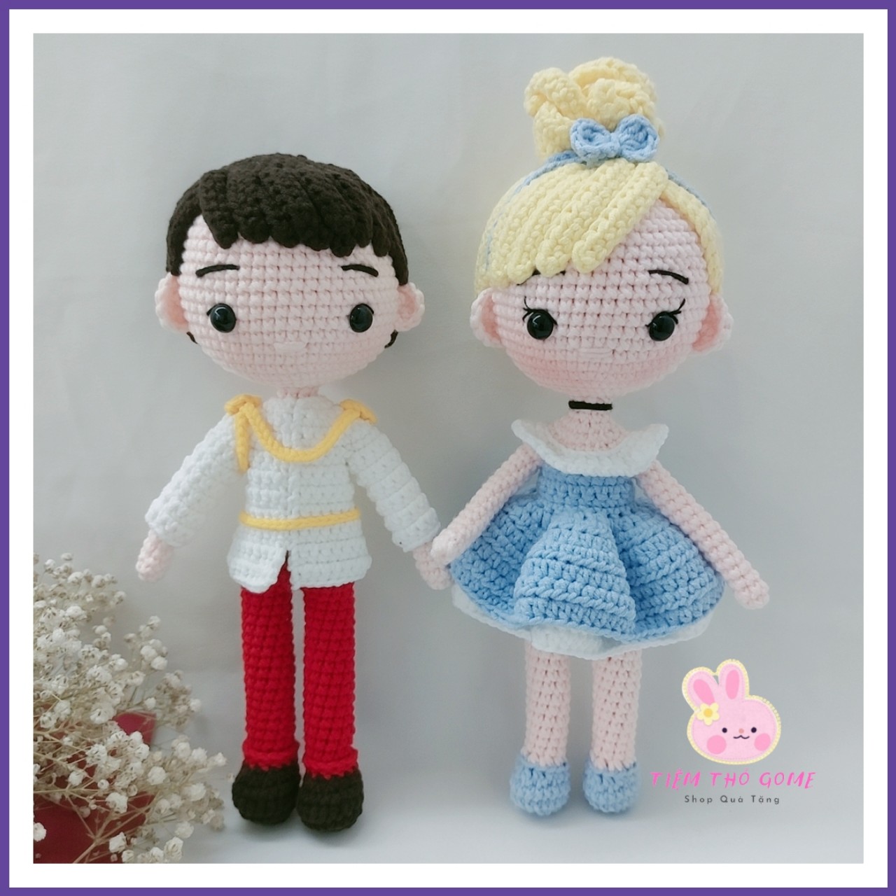 Búp bê len móc handmade - Cặp Búp bê len móc ( Hoàng tử Charming và cô bé lọ lem )- an toàn cho bé