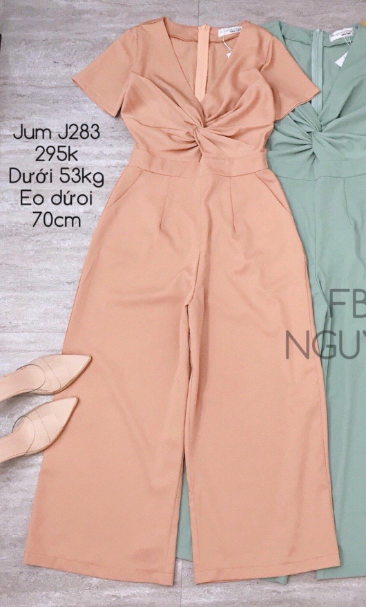 Jumsuit nữ quần dài ống rộng áo xoắn eo