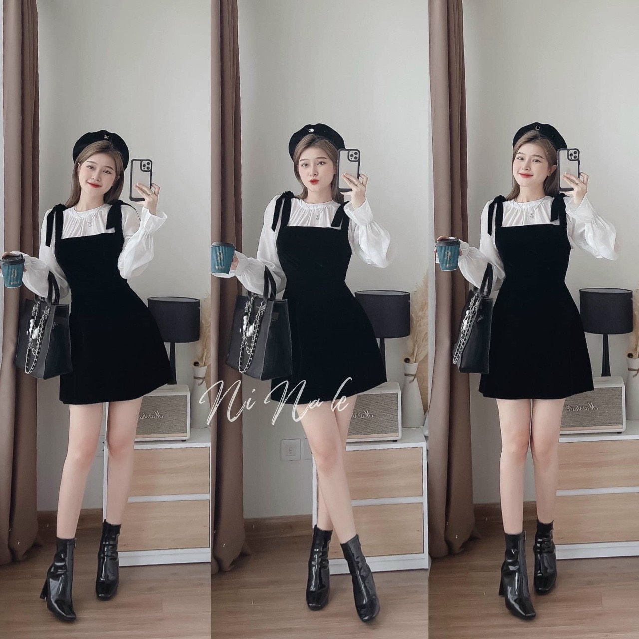 Đầm váy nữ yếm nơ vai phối áo lụa kiểu nữ tính nhẹ nhàng dành cho các tình yêu siêu xinh