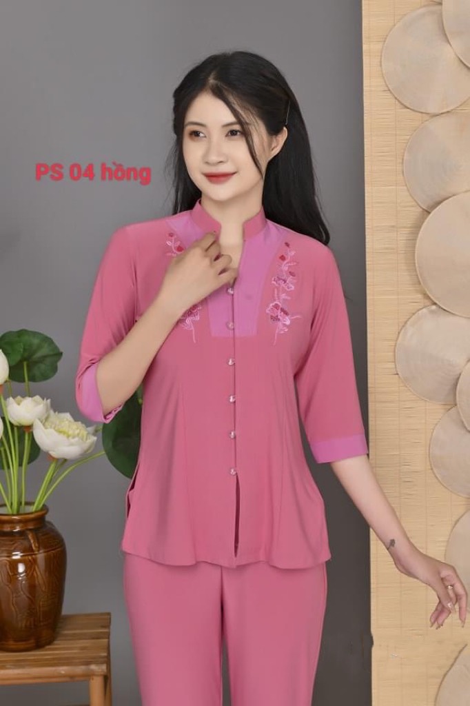 đồ lam đi chùa - mẫu lảnh tụ phối thun ( vãi Thun co giãn )