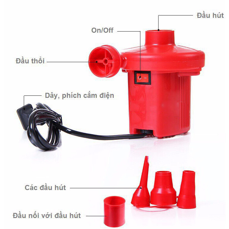 Bơm hơi điện mini 2 chiều full box đỏ