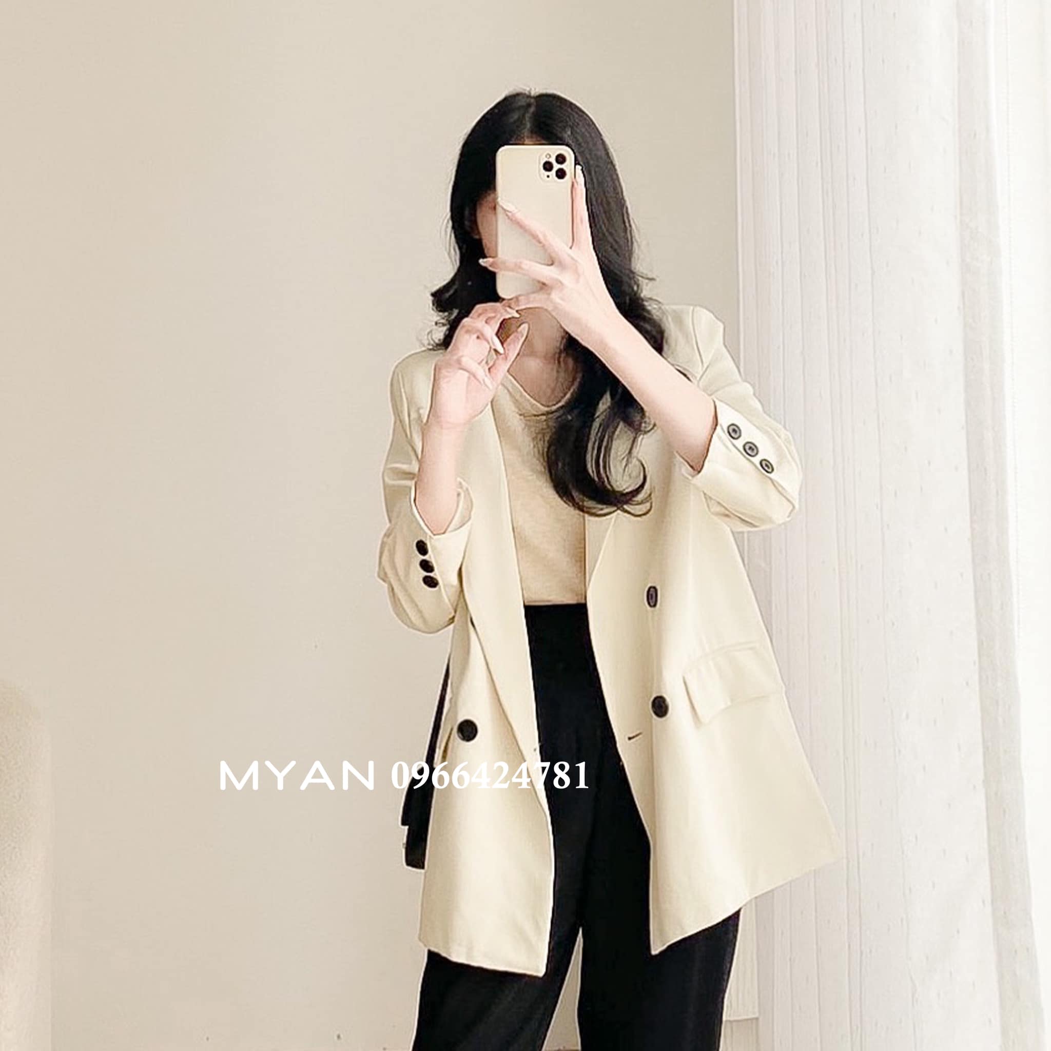 Áo blazer nữ basic myan, áo blazer thiết kế tay 3 cúc chất tuysi nhật màu pastel a022215