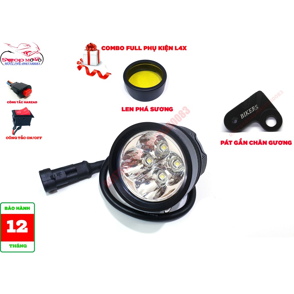 ??combo??đèn trợ sáng gắn chân gương l4x full phụ kiện
