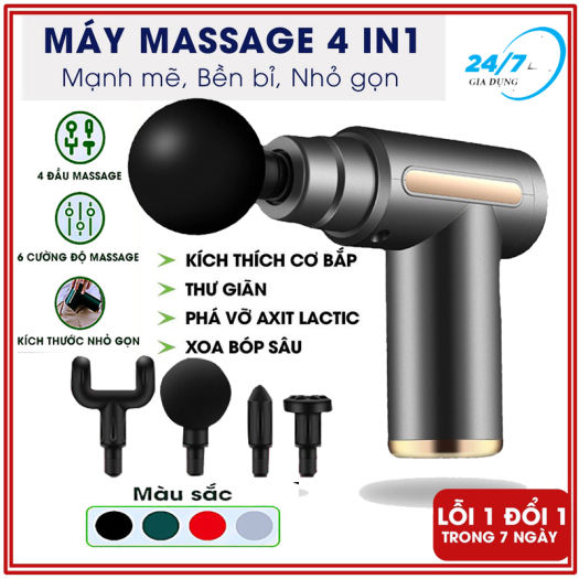 Máy massage cầm tay 4 đầu 6 chế độ -máy massage cầm tay mini, súng massage cầm tay mini toàn thân.-masagegun