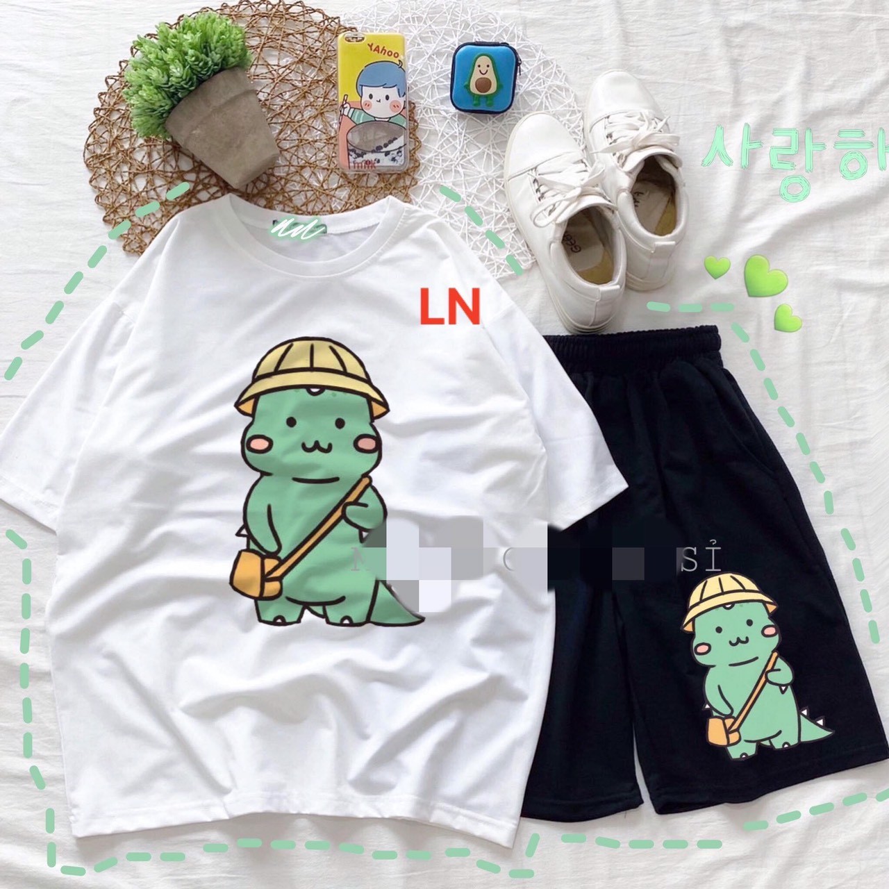 Sét áo thun khủng long đội mũ kèm quần kaki 125