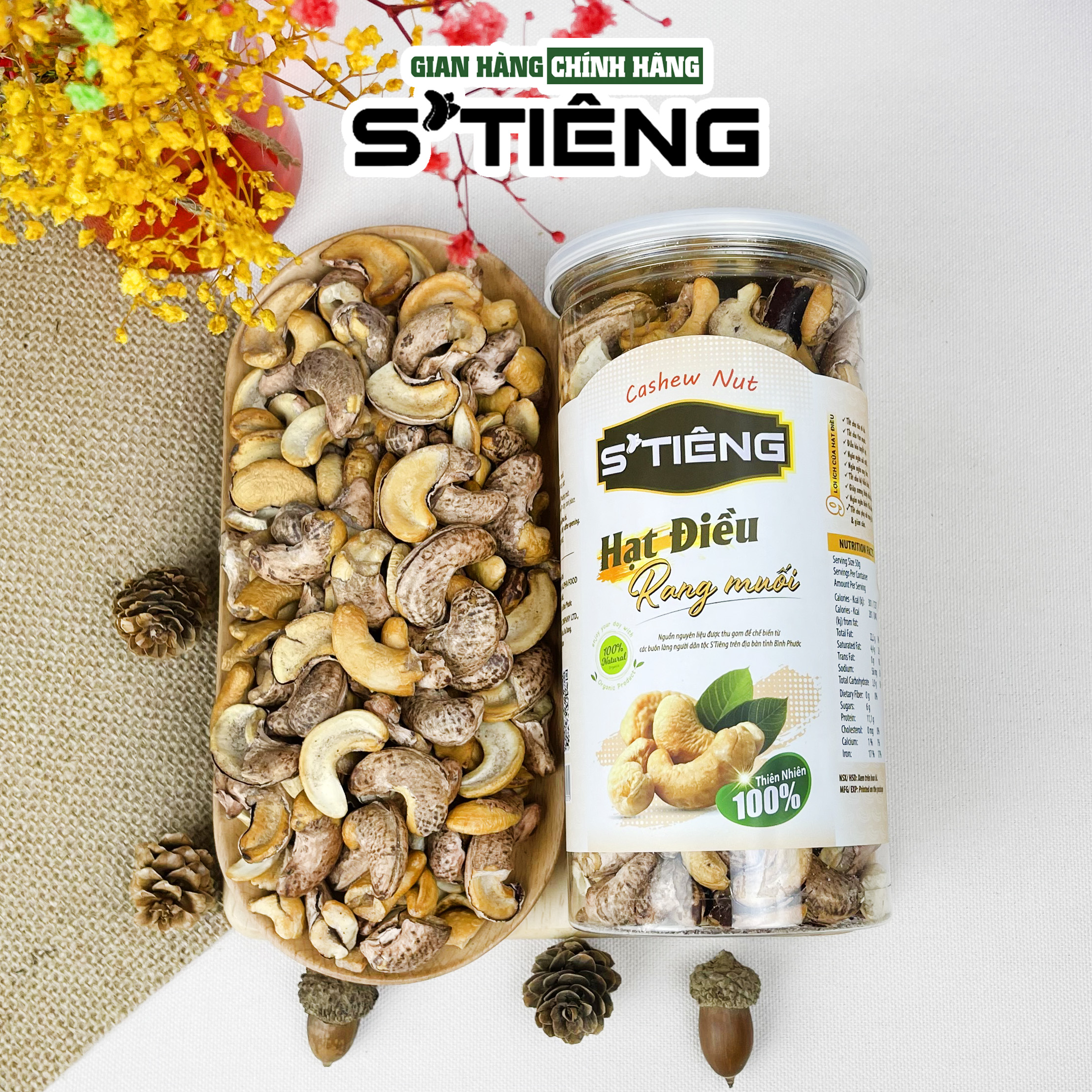 Hạt Điều Rang Muối STIENG Loại Bể Vở Còn Vỏ Lụa