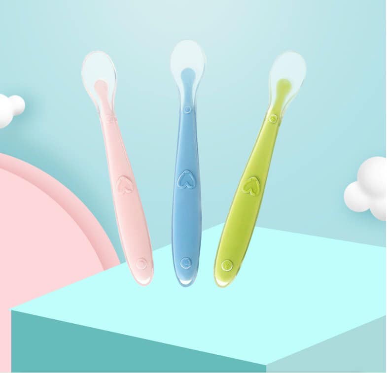 Thìa/Muỗng Ăn Dặm Silicon Cán Dài Siêu Mềm Dẻo Cho Bé.