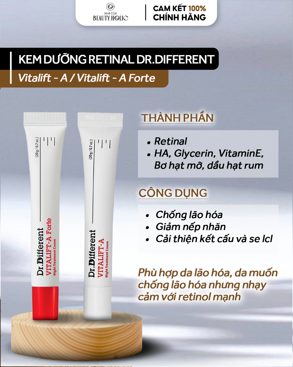 [Nhacuabeautyholic] [SALE DATE 2025] Kem dưỡng chống lão hóa DR.DIFFERENT RETINAL 0.1% 0.05%