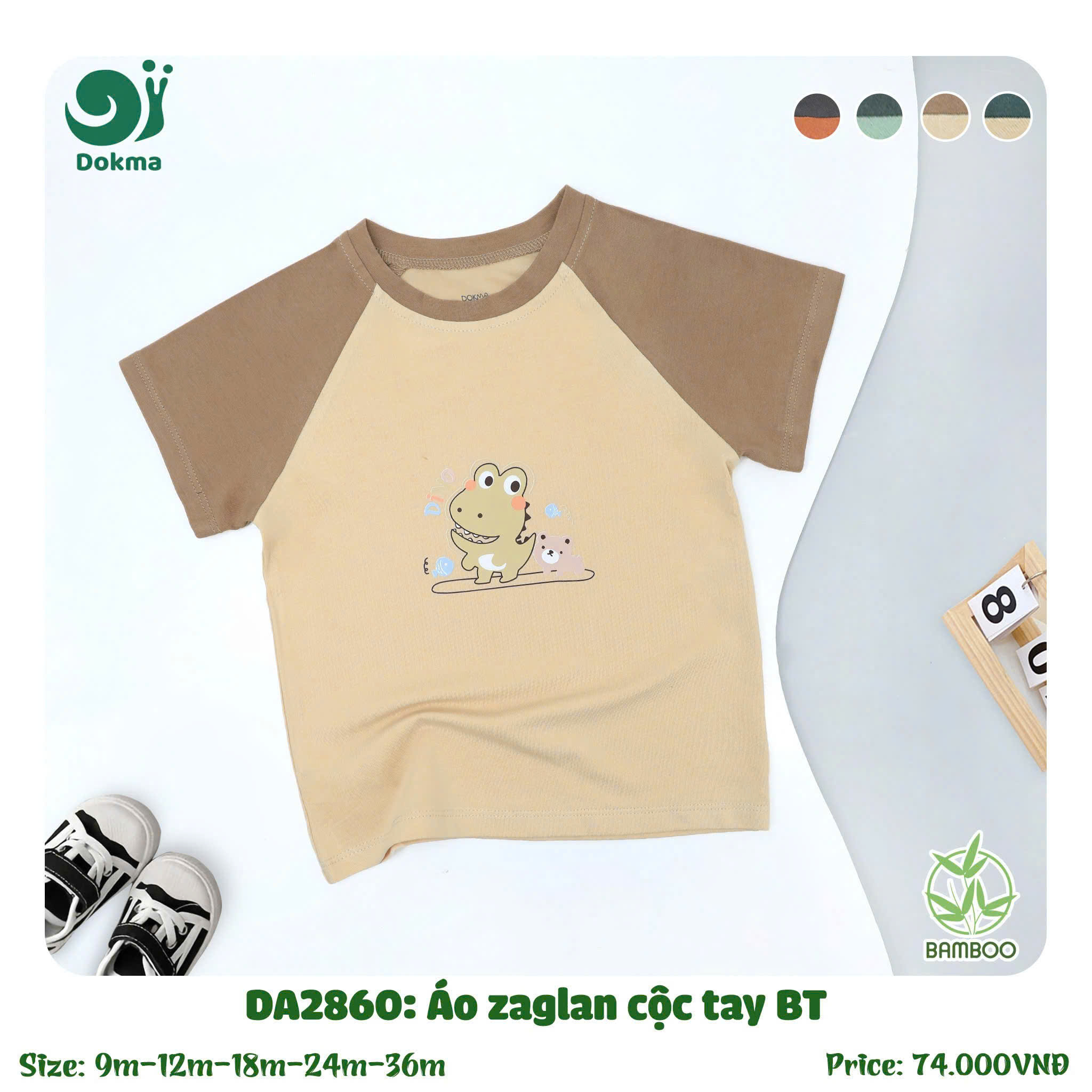 Áo cộc tay DOKMA cho bé trai chất bamboo - viscose mềm mát (6-36m) (DA2860 - DA2782)