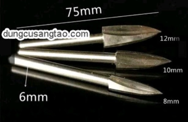 Mũi 3 khía cán 6mm (Điêu khắc gỗ, mũi phá thô cán 6mm). bộ 4 mũi