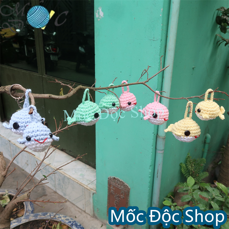 Móc khóa len handmade cá voi (nhiều màu)