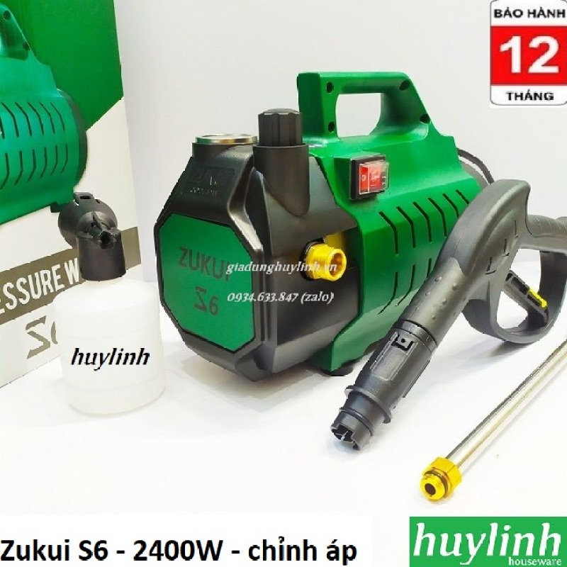Máy rửa xe chỉnh áp Zukui S6 - 2400W - Tặng bình xà bông
