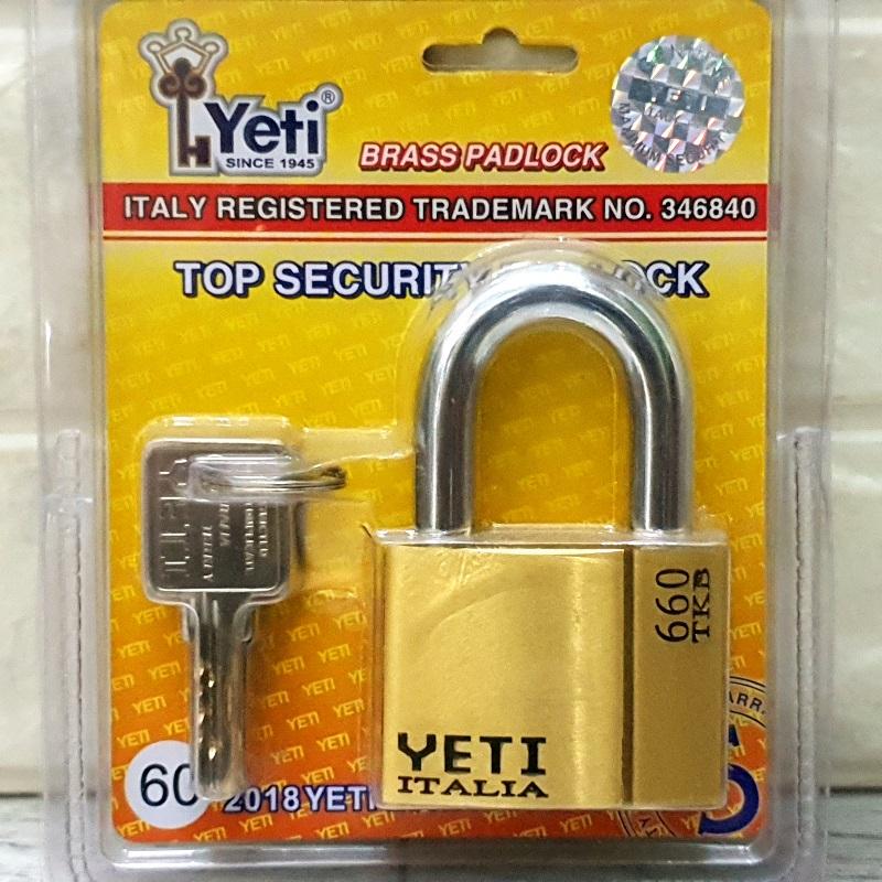 Ổ Khóa Đồng Thau YETI 6cm Logo đen ( made in Italy )