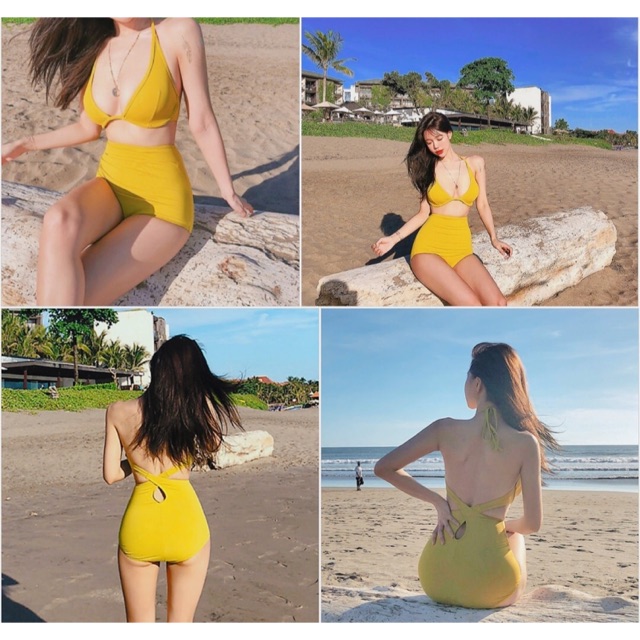 Bikini 1 mảnh vàng sexy chéo lưng