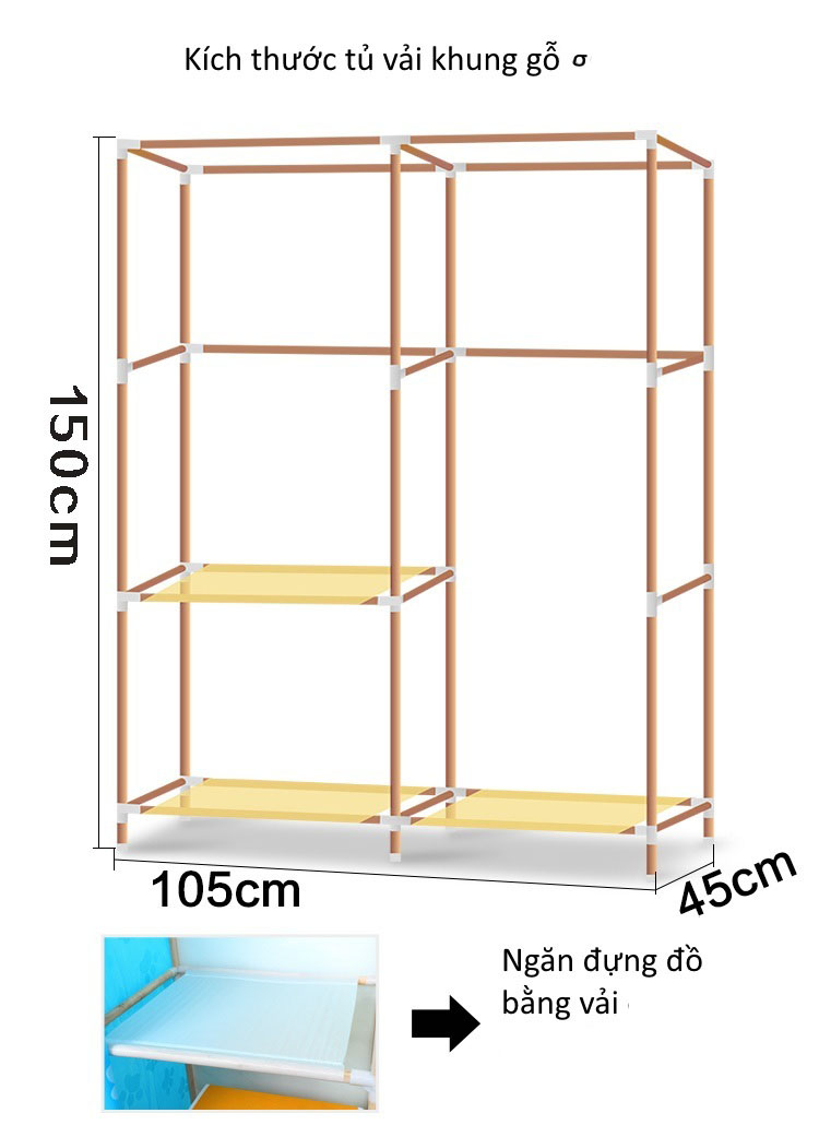 tủ vải KHUNG GỖ 2 BUỒNG