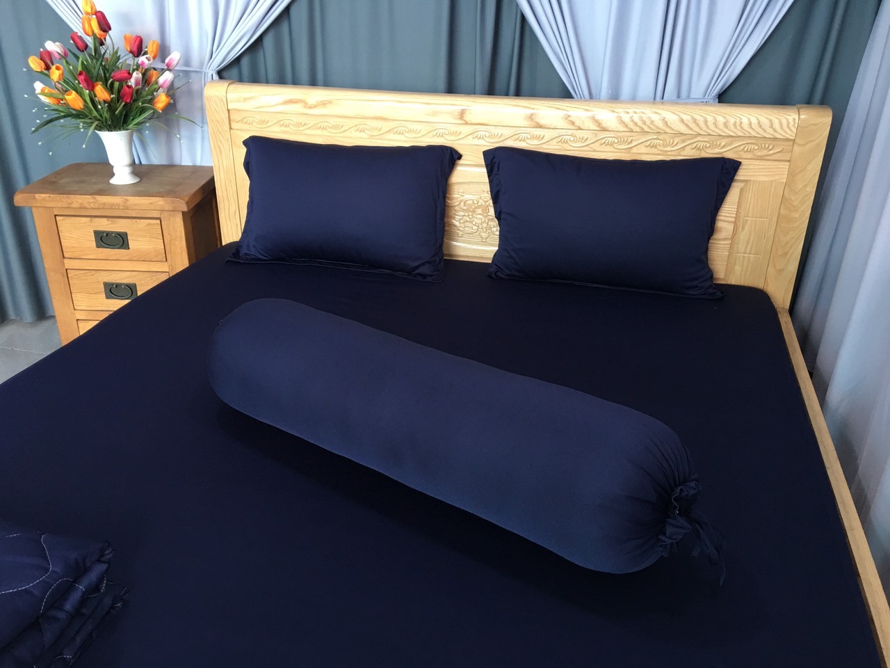 Drap Lẻ Thun Lạnh Hàn Quốc Lan Phạm Bedding - Màu Xanh Đen