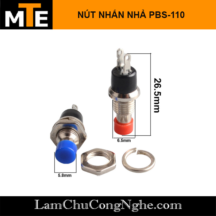 Nút nhấn tự nhả, nút nhấn đề reset PBS-110 lỗ 7mm