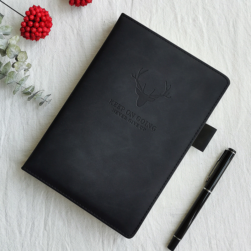 Sổ tay HƯƠU bìa da PU phiên bản mới ghi chép A5 360 trang 80gsm 145x210mm, HXGS Sổ tay kẻ ngang dập hình nổi