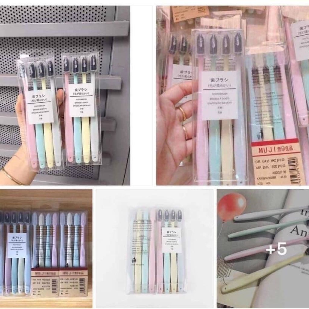 Set 4 bàn chải Muji lúa mạch than tre