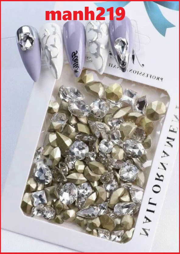 Đá khối Góc Cạnh Trắng 50 Viên Đá đính móng Nail
