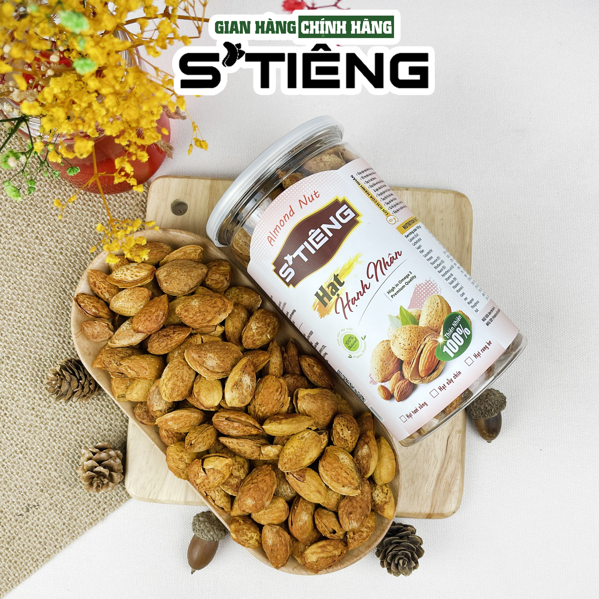 Hạt Hạnh Nhân Còn Vỏ Rang Bơ STIENG Giòn Ngon